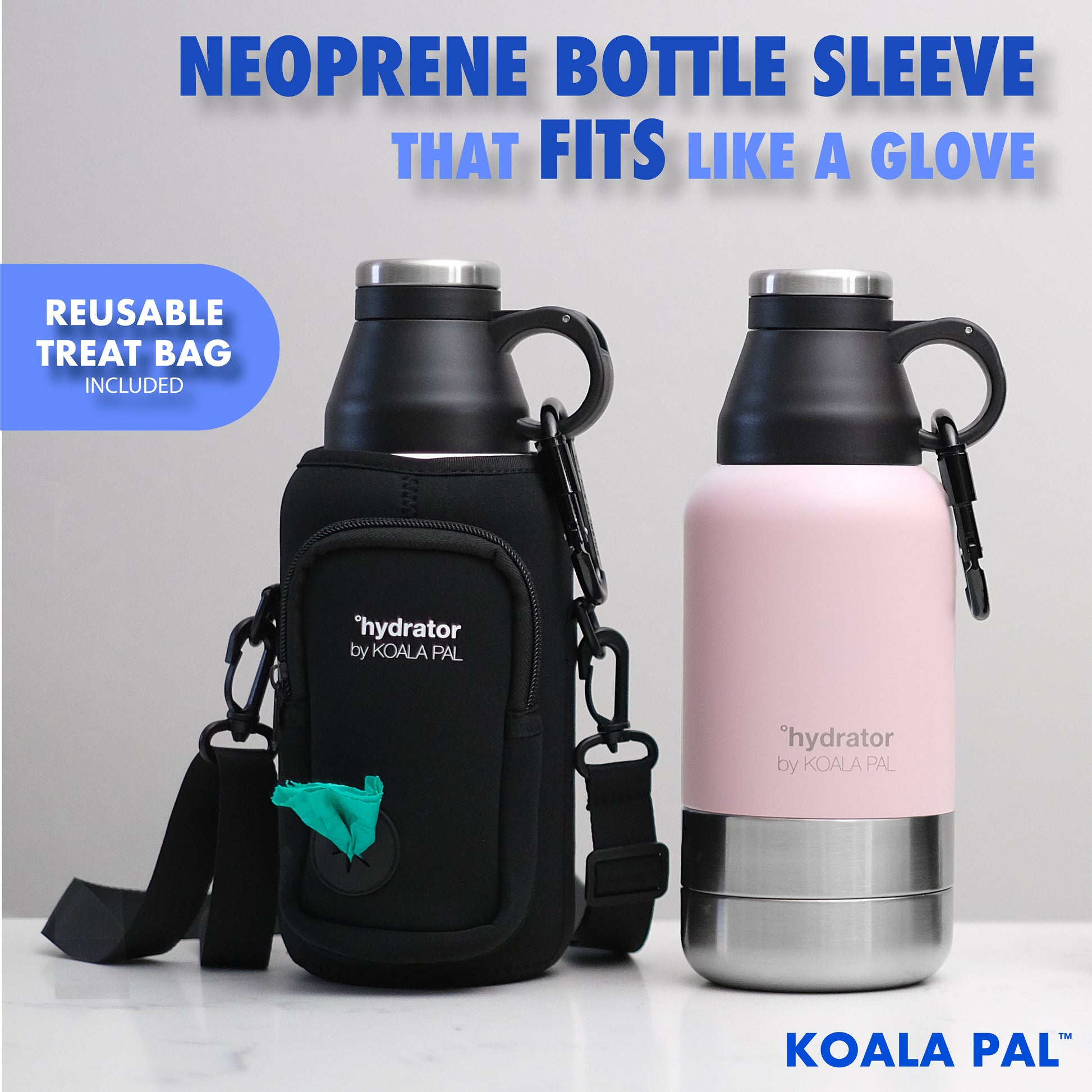 Koala Pal 32oz Portable Dog Water Bottle w/Bottle Sleeve, Strap + Dog Bowls - Dog Travel Water Bottle + Travel Dog Bowls, Dog Water Bowl Dispenser
